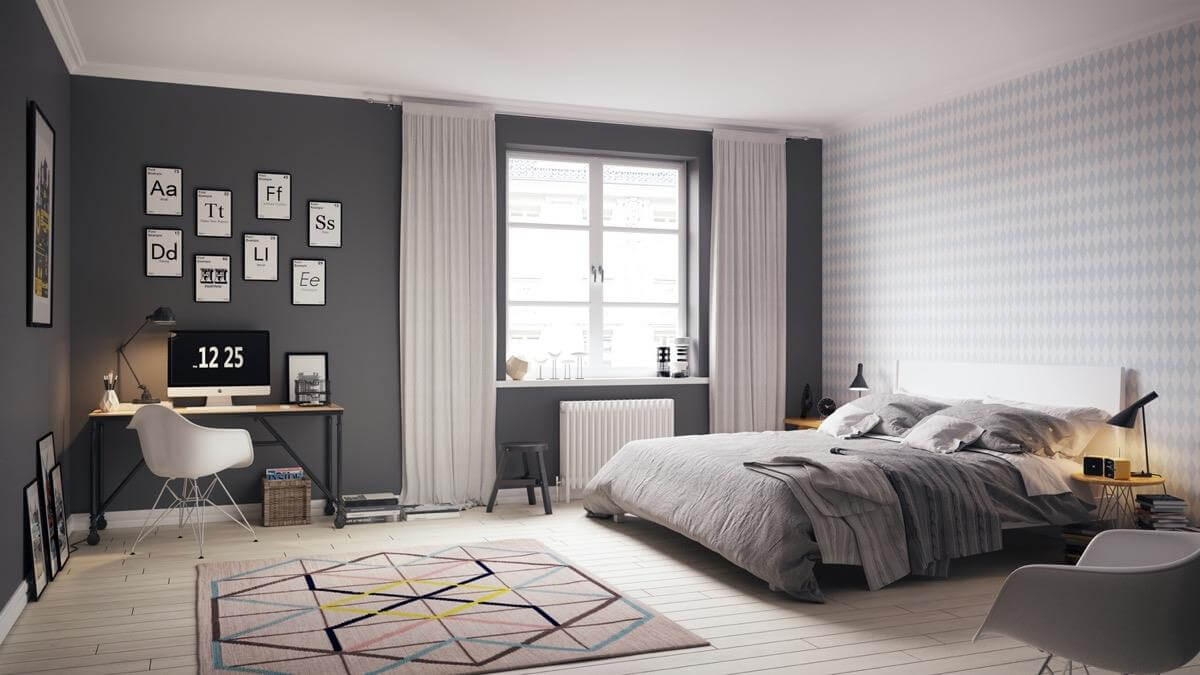 Phòng ngủ phong cách Scandinavian sang trọng với sắc xám